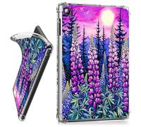 RWUTYTIUL for iPad 10.2 Inch 9th/8th/7th Generation 2021/2020/2019 Clear Tablet Case, Transparent Shockproof Protective Shell Lightweight TPU Accessories Cover Women Man, Purple Flowers Sunset