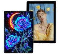 RWUTYTIUL for iPad 9.7 Inch 5th/6th Generation 2017/2018 iPad 9.7 Air 1/2 Generation Black Tablet Case, Shockproof Protective Shell Flexible Matte Lightweight TPU Case, Blue Rose Moon