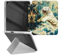 RWUTYTIUL for iPad 9th Gen 10.2 Inch 2021/iPad Pro 10.5"/iPad Air 3rd Gen Transparent Case, Leather Shell Shockproof Protective Fun Kickstand Clear Tablet Cover for Women Men, Wave White Tiger