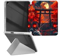 RWUTYTIUL for iPad 9th Gen 10.2 Inch 2021/iPad Pro 10.5"/iPad Air 3rd Gen Transparent Case, Leather Shell Shockproof Protective Fun Kickstand Clear Tablet Cover for Women Men, Red Maple Leaf Moon