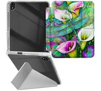 RWUTYTIUL for iPad A16 11th Gen 11 Inch 2025/iPad 10th Generation 10.9" 2022 Transparent Case, Leather Shell Shockproof Protective Fun Kickstand Clear Tablet Cover for Women Men, Dragonfly Lily