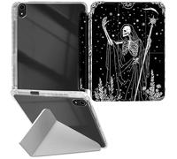 RWUTYTIUL for iPad Air 11" M3 2025/M2 2024/iPad Air 5th/4th Gen 10.9 Inch Transparent Case, Leather Shell Shockproof Protective Fun Kickstand Clear Tablet Cover for Women Men, Black Skull Axe