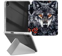 RWUTYTIUL for iPad Air 11" M3 2025/M2 2024/iPad Air 5th/4th Gen 10.9 Inch Transparent Case, Leather Shell Shockproof Protective Fun Kickstand Clear Tablet Cover Accessories for Women Men, Grey Wolf