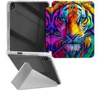 RWUTYTIUL for iPad Air 11" M3 2025/M2 2024/iPad Air 5th/4th Gen 10.9 Inch Transparent Case, Leather Shell Shockproof Protective Fun Kickstand Clear Tablet Cover for Women Men, Artistic Tiger Head