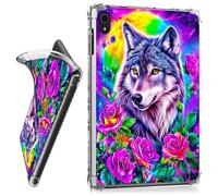 RWUTYTIUL for iPad Air 13 Inch M3 2025 & M2 2024 Clear Tablet Case, Transparent Shockproof Protective Shell Lightweight TPU Accessories Cover Women Man, Purple Rose Wolf