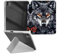 RWUTYTIUL for iPad Air 13" M3/M2 2025/2024/iPad Pro 12.9" 6th/5th/4th/3rd Gen Transparent Case, Leather Shell Shockproof Protective Fun Kickstand Clear Tablet Cover Accessories, Grey Wolf