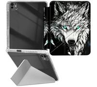 RWUTYTIUL for iPad Air 13" M3/M2 2025/2024/iPad Pro 12.9" 6th/5th/4th/3rd Gen Transparent Case, Leather Shell Shockproof Protective Fun Kickstand Clear Tablet Cover Accessories, Grey Cool Wolf