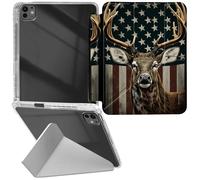 RWUTYTIUL for iPad Air 13" M3/M2 2025/2024/iPad Pro 12.9" 6th/5th/4th/3rd Gen Transparent Case, Leather Shell Shockproof Protective Fun Kickstand Clear Tablet Cover Accessories, American Flag Deer