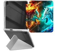 RWUTYTIUL for iPad mini 7 A17 Pro 2024/Mini 6 2021 Transparent Case, Leather Shell Shockproof Protective Fun Kickstand Clear Tablet Cover Accessories for Women Men, Two Flaming Wolves