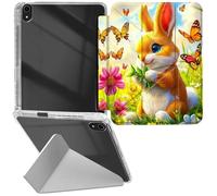 RWUTYTIUL for iPad mini 7 A17 Pro 2024/Mini 6 2021 Transparent Case, Leather Shell Shockproof Protective Fun Kickstand Clear Tablet Cover Accessories for Women Men, Butterfly Rabbit