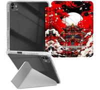 RWUTYTIUL for iPad Pro 11 Inch 2024 (M4) Transparent Case, Leather Shell Shockproof Protective Fun Kickstand Clear Tablet Cover Accessories for Women Men, Red Wave House