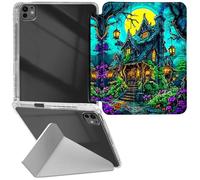 RWUTYTIUL for iPad Pro 13 Inch 2024 M4 7th Generation Transparent Case, Leather Shell Shockproof Protective Fun Kickstand Clear Tablet Cover Accessories for Women Men, Dream Castle