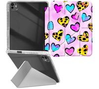 RWUTYTIUL for iPad Pro 13 Inch 2024 M4 7th Generation Transparent Case, Leather Shell Shockproof Protective Fun Kickstand Clear Tablet Cover Accessories for Women Men, Leopard Print Love Purple