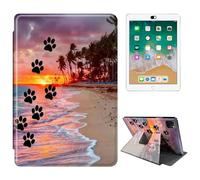 RWUTYTIUL for iPad Pro 13 Inch M4 2024 7th Generation Tablet Case, 360 Degree Rotating Shockproof Protective Stand Case for Women Man, Dog Paw Print Beach