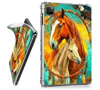 RWUTYTIUL for iPad Pro 13 Inch M4(2024) Clear Tablet Case, Transparent Shockproof Protective Shell Lightweight TPU Accessories Cover Women Man, Two Horses Paving Dream Net