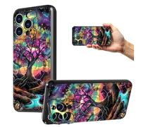 RWUTYTIUL for iPhone 15 Pro 6.1" Case with Lens Stand Cover, Built-in Kickstand Anti-Scratch Hard Back Silicone Shockproof Protection Case for Women Men, Compatible with MagSafe, Creek Trees