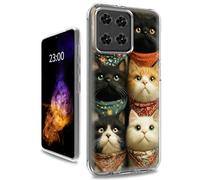 RWUTYTIUL for Motorola Moto Edge 60 Fusion Clear Case, Dual Layer Shockproof Protective Transparent PC Soft Silicone Anti-Yellowing Slim Fit Aesthetic Cover for Women Men, Six Cute Cats