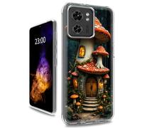 RWUTYTIUL for Motorola Moto Edge Plus 2023 Clear Case, Dual Layer Shockproof Protective Transparent PC Soft Silicone Anti-Yellowing Slim Fit Aesthetic Cover for Women Men, Orange Mushroom Castle