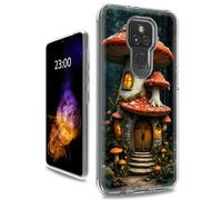 RWUTYTIUL for Motorola Moto G Play 2021 Clear Case, Dual Layer Shockproof Protective Transparent PC Soft Silicone Anti-Yellowing Slim Fit Aesthetic Cover for Women Men, Orange Mushroom Castle