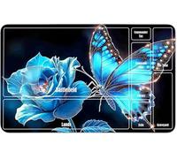 RWUTYTIUL for MTG Card Playmat 24 X 14 Inch with A Zone, Stitched Play Mat for Commander Board TCG RPG CCG Game Desktop Tablet Mouse Pad for Playing Accessories, Blue Rose Butterfly