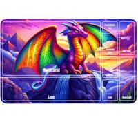 RWUTYTIUL for MTG Card Playmat 24 X 14 Inch with A Zone, Stitched Play Mat for Commander Board TCG RPG CCG Game Desktop Tablet Mouse Pad for Playing Accessories, Purple Sky Dragon