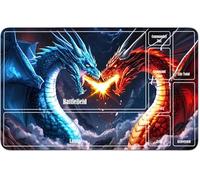 RWUTYTIUL for MTG Card Playmat 24 X 14 Inch with A Zone, Stitched Play Mat for Commander Board TCG RPG CCG Game Desktop Tablet Mouse Pad for Playing Accessories, Red Blue Dragon