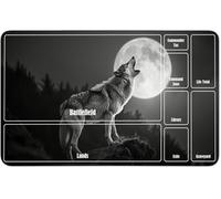 RWUTYTIUL for MTG Card Playmat 24 X 14 Inch with A Zone, Stitched Play Mat for Commander Board TCG RPG CCG Game Desktop Tablet Mouse Pad for Playing Accessories, Gray Moon Wolf