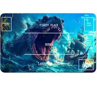 RWUTYTIUL for MTG Card Playmat 24 X 14 Inch with B Zone, Stitched Play Mat for Commander Board TCG RPG CCG Game Desktop Tablet Mouse Pad for Playing Accessories, Sail Dinosaur
