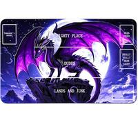 RWUTYTIUL for MTG Card Playmat 24 X 14 Inch with B Zone, Stitched Play Mat for Commander Board TCG RPG CCG Game Desktop Tablet Mouse Pad for Playing Accessories, Purple Moon Dragon