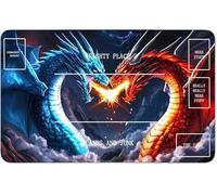 RWUTYTIUL for MTG Card Playmat 24 X 14 Inch with B Zone, Stitched Play Mat for Commander Board TCG RPG CCG Game Desktop Tablet Mouse Pad for Playing Accessories, Red Blue Dragon
