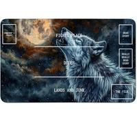 RWUTYTIUL for MTG Card Playmat 24 X 14 Inch with B Zone, Stitched Play Mat for Commander Board TCG RPG CCG Game Desktop Tablet Mouse Pad for Playing Accessories, Moon Wolf