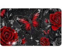 RWUTYTIUL for MTG Card Playmat 24 X 14 Inch with No Zone, Stitched Play Mat for Commander Board TCG RPG CCG Game Desktop Tablet Mouse Pad for Playing Accessories, Red Butterfly Rose