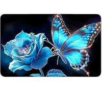 RWUTYTIUL for MTG Card Playmat 24 X 14 Inch with No Zone, Stitched Play Mat for Commander Board TCG RPG CCG Game Desktop Tablet Mouse Pad for Playing Accessories, Blue Rose Butterfly