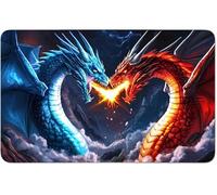 RWUTYTIUL for MTG Card Playmat 24 X 14 Inch with No Zone, Stitched Play Mat for Commander Board TCG RPG CCG Game Desktop Tablet Mouse Pad for Playing Accessories, Red Blue Dragon