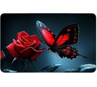 RWUTYTIUL for MTG Card Playmat 24 X 14 Inch with No Zone, Stitched Play Mat for Commander Board TCG RPG CCG Game Desktop Tablet Mouse Pad for Playing Accessories, Red Butterfly Flower