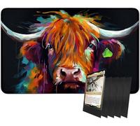 RWUTYTIUL for MTG Card Playmat and 100 Count Card Sleeves Set, TCG Playmat Desk Mats 24 X 14 Inch, Stitched Playmat for Commander Board RPG CCG Game Magic The Gathering, Play Mat, Watercolor Bull