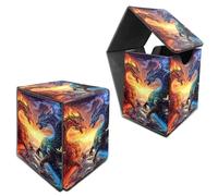 RWUTYTIUL for MTG Commander Deck Box, Card Storage Box Fits 100+ Sleeved Cards, PU Leather Large Size Strong Magnet Card Deck Case Holder for Board Game Magic MTG TCG CCG, Blue Red Dragon