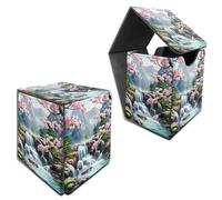 RWUTYTIUL for MTG Commander Deck Box, Card Storage Box Fits 100+ Sleeved Cards, PU Leather Large Size Strong Magnet Card Deck Case Holder for Board Game Magic MTG TCG CCG, Cherry Blossom Stream