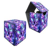 RWUTYTIUL for MTG Commander Deck Box, Card Storage Box Fits 100+ Sleeved Cards, PU Leather Large Size Strong Magnet Card Deck Case Holder for Board Game Magic MTG TCG CCG, Purple Butterfly Flower