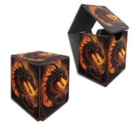 RWUTYTIUL for MTG Commander Deck Box, Card Storage Box Fits 100+ Sleeved Cards, PU Leather Large Size Strong Magnet Card Deck Case Holder for Board Game Magic MTG TCG CCG, Flame Dragon