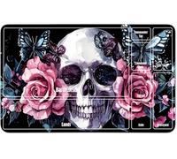 RWUTYTIUL for MTG Playmat 24 X 14 Inch with Play Zones, Stitched Card Game Mat for Commander Board TCG RPG CCG Desktop Tablet Mouse Pad for Enthusiasts Playing Accessories, Pink American Skull