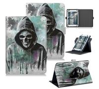 RWUTYTIUL for Onyx Boox Note Air2 Plus/Air3 C/Air3 B/W ePaper 10.3" Universal Tablet Case, 360 Degree Rotating Kickstand Protective Stand Case with Multiple Viewing PU Leather Shell Case, Cool Skull