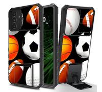 RWUTYTIUL for Samsung Galaxy A15 5G Phone Case with Sliding Camera Cover, Slim Kickstand Dual Layer Hard PC & Silicone Shockproof Protection Case for Women Man, Baseball Rugby Football