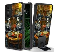 RWUTYTIUL for Samsung Galaxy S24 FE Phone Case with Sliding Camera Cover, Slim Kickstand Dual Layer Hard PC & Silicone Shockproof Protection Case for Women Man, Book Skull Flower