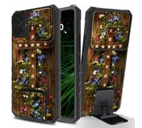 RWUTYTIUL for Samsung Galaxy S25 Edge Phone Case with Sliding Camera Cover, Slim Kickstand Dual Layer Hard PC & Silicone Shockproof Protection Case for Women Man, Wooden Flower Cross