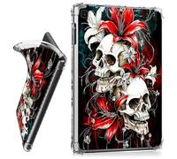 RWUTYTIUL for Samsung Galaxy Tab A7 Lite 8.7" SM-T220/T225 Clear Tablet Case, Transparent Shockproof Protective Shell Lightweight TPU Accessories Cover Women Man, Red Lily Skull
