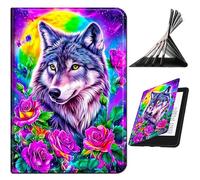 RWUTYTIUL for Samsung Galaxy Tab A8 10.5" 2022 Model (SM-X200/X205/X207) Case, Shockproof Smart Protective Multi-Angle Viewing Tablet Cover for Women Men with Auto Sleep/Wake, Purple Rose Wolf