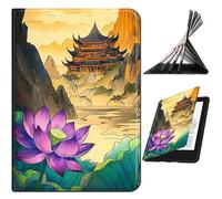 RWUTYTIUL for Samsung Galaxy Tab E 9.6" 2015 SM-T560/T561/T567 Case, Shockproof Smart Protective Multi-Angle Viewing Tablet Cover for Women Men with Auto Sleep/Wake, Purple Lotus Pavilion