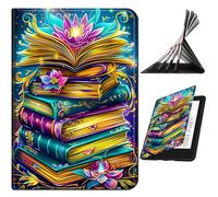 RWUTYTIUL for Samsung Galaxy Tab E 9.6" 2015 SM-T560/T561/T567 Case, Shockproof Smart Protective Multi-Angle Viewing Tablet Cover for Women Men with Auto Sleep/Wake, Book Lotus Flower