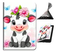 RWUTYTIUL for Samsung Galaxy Tab S10+ Plus 2024/ S9 FE+ Plus/ S9+ Plus 12.4" 2023 Case, Shockproof Smart Protective Multi-Angle Viewing Cover for Women Men with Auto Sleep/Wake, Flower Cute Cow